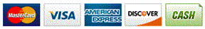 Mastercard, Visa, AMEX and Discover are accepted We Accept all Major Credit Cards